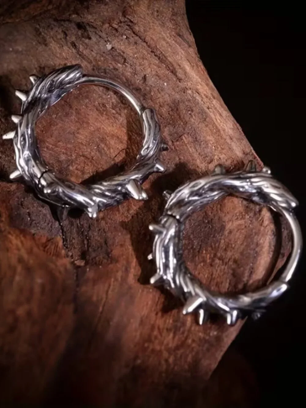 14K White Gold Mens Spiked Thorn Earrings Guys New 14 Karat Silver Spike Jewelry